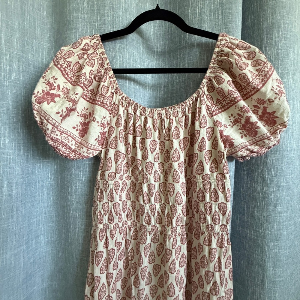 Sim & Sam Pink Floral Paisley Smocked Maxi Dress Women Size XL Puff Sleeve Boho - Picture 2 of 15